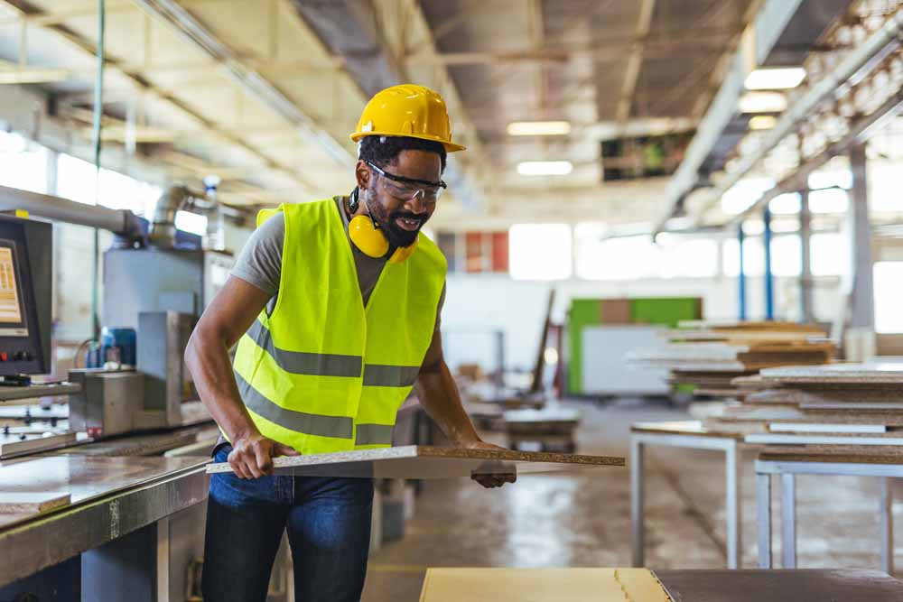factory worker wearing protective gear